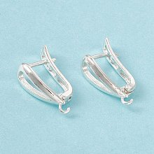 Honeyhandy Brass Hoop Earring Findings with Latch Back Closure, with Horizontal Loops, Teardrop, Cadmium Free & Lead Free, Long-Lasting Plated, 925 Sterling Silver Plated, 19.5x11x5mm, Hole: 1.2mm, Pin: 0.9mm