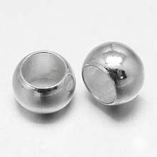 Honeyhandy Rondelle Brass Beads, Barrel Plating, Silver Color Plated, 6x4mm, Hole: 4mm