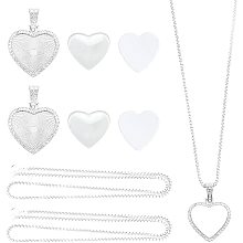 Pandahall Elite 2 Sets Heart Photo Pendant, Silver Rhinestone Bezel Charms 2pcs Heat Transfer Pendant with 2pcs Glass Cover 2pcs 24-1/4 inches Chain for Photo Pendant Jewelry, Valentine's Day