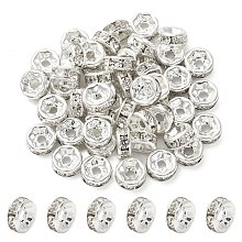 Honeyhandy Brass Rhinestone Spacer Beads, Grade A, Straight Flange, Rondelle, Crystal, Silver, 6x3mm, Hole: 1mm