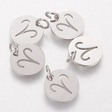 Honeyhandy 304 Stainless Steel Charms, Flat Round with Constellation/Zodiac Sign, Aries, 12x1mm, Hole: 3mm