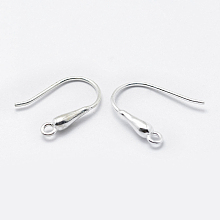 Honeyhandy 925 Sterling Silver Earring Hooks, Silver, 13.5~15x11~13x2.5mm, Hole: 1mm, Pin: 0.8mm