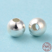 Honeyhandy 925 Sterling Silver Spacer Beads, Round, Silver, 4mm, Hole: 1.4~1.5mm