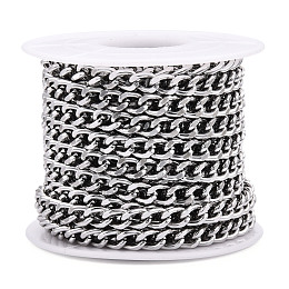 Aluminium Curb Chains, Unwelded, with Spool, Platinum, 7x5x1.5mm, about 16.40 Feet(5m)/Roll