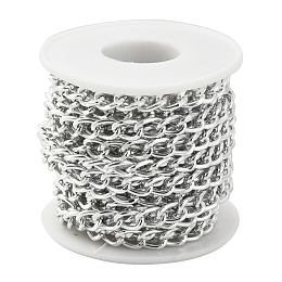 ARRICRAFT Aluminium Twisted Curb Chains, Unwelded, with Spool, Silver, 10x6.5x1.8mm, about 16.4 Feet(5m)/roll