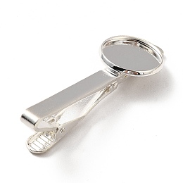 Honeyhandy Brass Tie Clip Cabochon Settings, Silver, 54x17.5x13.5mm, Tray: 16.1mm