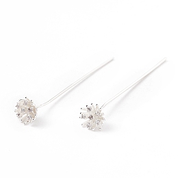 Honeyhandy Brass Micro Pave Clear Cubic Zirconia Flower Head Pins, Silver, 50mm, Pin: 21 Gauge(0.7mm)