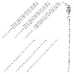 SUNNYCLUE 16pcs 2 style Brass Rhinestone Cup Chain Big Pendants, Tassel Pendant, Crystal, Silver, 68~70x2.5~6x2mm, Hole: 1.6mm, 8Pcs/style