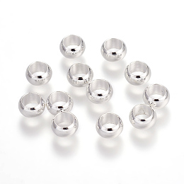 Honeyhandy Brass European Beads, Large Hole Rondelle Beads, Silver Color Plated, 7x4mm, Hole: 4.5mm