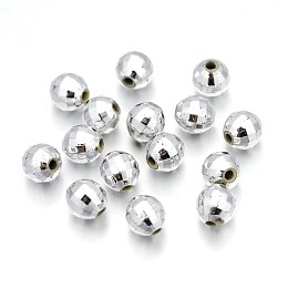 Honeyhandy Faceted Acrylic Beads, Round, Silver Color Plated, about 6mm wide, 6mm long, hole: 1mm, about 5000pcs/500g