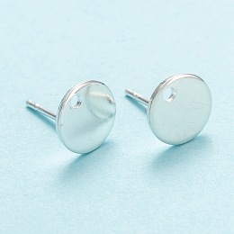 Honeyhandy 304 Stainless Steel Stud Earring Findings, with Flat Plate, Flat Round, Silver, 8x0.8mm, Hole: 1.2mm, Pin: 0.8mm