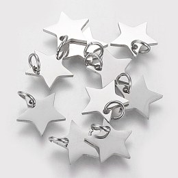 Honeyhandy 304 Stainless Steel Charms, Star, Stainless Steel Color, 10x10.6x1.1mm, Hole: 4mm