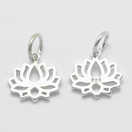 Honeyhandy 925 Sterling Silver Pendants, Lotus, Carved with 925, Silver, 11x11.5x1.5mm, Hole: 4mm