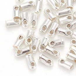 Honeyhandy Brass Cord Ends, Silver Color Plated, 4x1.8mm, Hole: 0.8mm, Inner Diameter: 1.2mm