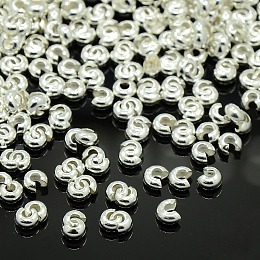 Honeyhandy Brass Crimp Beads Covers, Cadmium Free&Lead Free, Round, Silver Color Plated, About 3.2mm In Diameter, 2.2mm Thick, Hole: 1mm, about 222pcs/10g