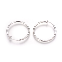 Honeyhandy Electroplate Brass Retractable Clip-on Earrings, Non Piercing Spring Hoop Earrings, Cartilage Earring, Silver Color Plated, 30.5x1~2mm, Clip Pad: 5mm