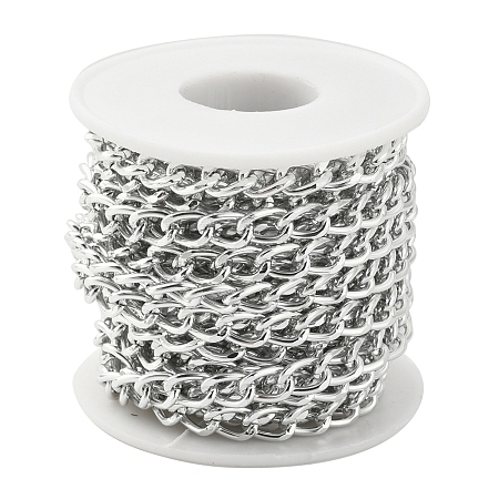 ARRICRAFT Aluminium Twisted Curb Chains, Unwelded, with Spool, Silver, 10x6.5x1.8mm, about 16.4 Feet(5m)/roll