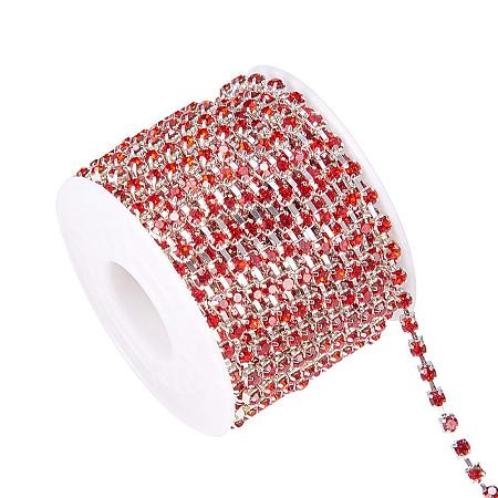 BENECREAT 10 Yard Crystal Rhinestone Close Chain Clear Trimming Claw Chain Sewing Craft About 1440pcs Rhinestones, 3mm - Red (Silver Bottom)