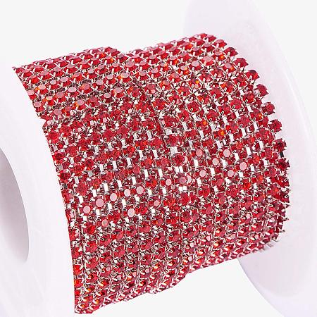 BENECREAT 10 Yard Crystal Rhinestone Close Chain Clear Trimming Claw Chain Sewing Craft about 2880pcs Rhinestones, 2mm - Red (Silver Bottom)