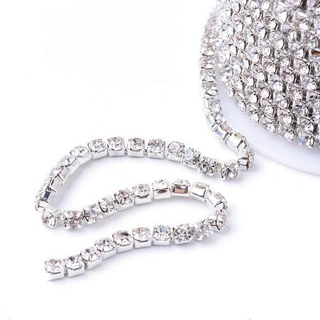 ARRICRAFT 1 Roll 10 Yard 2.8mm Crystal Rhinestone Close Chain Clear Trimming Claw Chain Silver Cup Bead Chain Craft and Decoration Chains for Jewelry, Veil, Vase, Cake, Sewing, Clothing