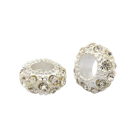 NBEADS 20 Pcs 11mm Crystal Rhinestone European Beads, Silver Tone Alloy Grade A Large Hole Rondelle Beads Jewelry Making
