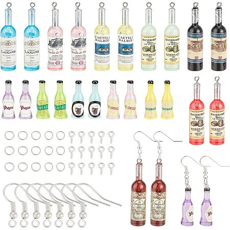 CHGCRAFT 24pcs 2 Styles DIY Drinks Shape Resin Bottle Bead Pendants Resin Big Pendants with Iron Earring Hooks for DIY Earring Making Kits Imitation Drink Bottle