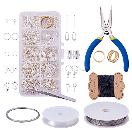PandaHall Elite Jewelry Making Kit Jewelry Findings Starter Kit Jewelry Beading Making and Repair Tools Kit Jewelry Findings Accessories Pliers Wire Starter Tool, Silver