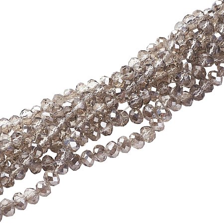 NBEADS 10 Strands Electroplate Glass Beads, Half Pearl Luster Plated, Faceted, Abacus, LightGrey, 6x4mm, Hole: 1mm; about 100pcs/strand, 15.7