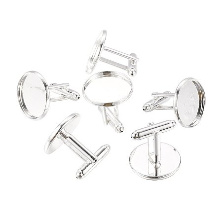 NBEADS 200 Pcs Brass Cuff Settings, Cufflink Findings for Apparel Accessories, Silver, Tray: 18mm; 18.5x20mm