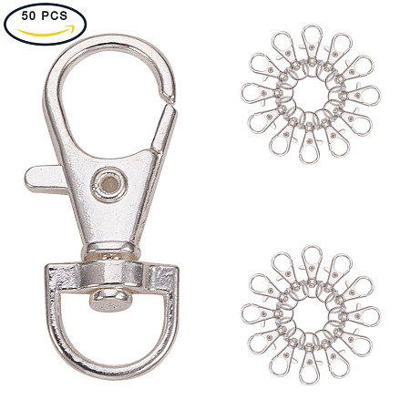 PandaHall Elite 50Pcs Silver Alloy Swivel Lobster Claw Clasps with Snap Hook Size 35x13mm