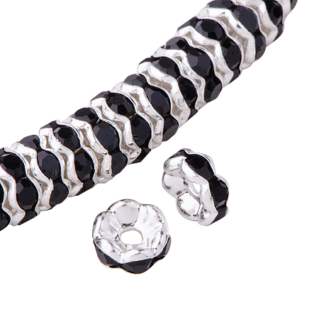 PandaHall Elite Rondelle 6mm Black Grade A Brass Rhinestone Spacer Beads for Craft