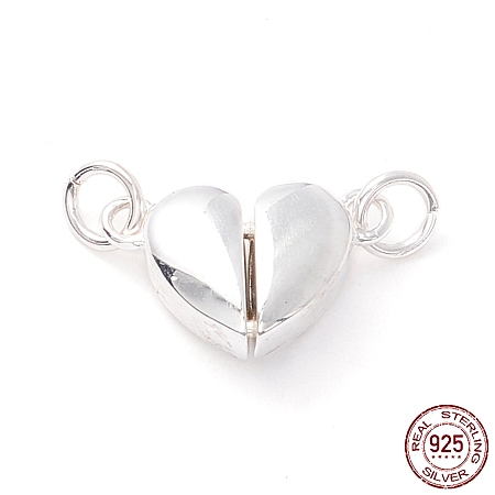 Honeyhandy 925 Sterling Silver Magnetic Clasps, With Jump Rings, Love Hearts, 925 Sterling Silver Plated, 13x7.9x4mm, Hole: 1.8mm