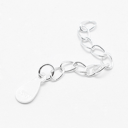 Honeyhandy 925 Sterling Silver Extender Chains, with Teardrop Charms, Silver, 40mm