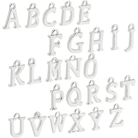 NBEADS 52 Pcs Alphabet Charms, Initial Letter Charms A-Z Silver Plated Alloy Pendants for Jewelry Making Assorted Name Bracelets