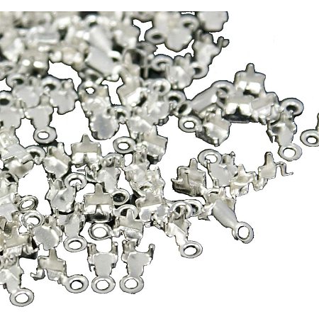 CHGCRAFT 200Pcs Brass Cup Chain Ends Rhinestone Cup Chain Connectors Cup Sterling Silver Color Plated Charm Pendant Connectors for Jewelry Making or Decoration, Hole About 1.5mm