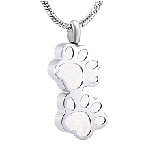 Honeyhandy Stainless Steel Double Paw Print Urn Ashes Pendant Necklace, Memorial Jewelry for Women, Stainless Steel Color, 19.69 inch(50cm)