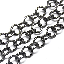 Honeyhandy Aluminium Rolo Chains, Textured, with Spool, Unwelded, Silver Color Plated, 11.5x2mm, about 10m/roll