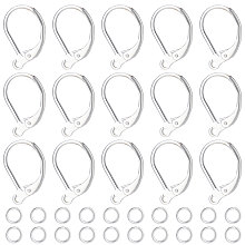 Beebeecraft 1 Box 20Pcs 925 Sterling Silver Plated Leverback Earwires French Earring Hooks 15.6x10x2mm Interchangeable Dangle Ear Wire Findings with 20Pcs Open Jump Rings for Jewelry Making