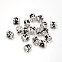 Honeyhandy Enamel Alloy European Beads, Cadmium Free & Lead Free, Large Hole Column Beads, Silver Plated, Black, Black, 8.5x7mm, Hole: 5mm