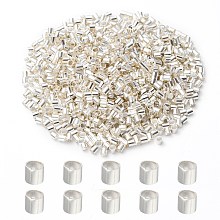 Honeyhandy Brass Crimp Beads, Tube, Silver, 2x2x0.15mm, Hole: 1.5mm, about 1000pcs/bag