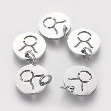 Honeyhandy 304 Stainless Steel Charms, Flat Round with Constellation/Zodiac Sign, Taurus, 12x1mm, Hole: 3mm