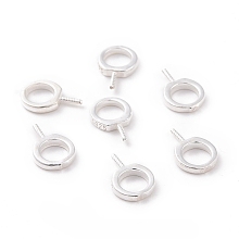 Honeyhandy 925 Sterling Silver Screw Eye Peg Bails, Ring, Silver, 9x6x1mm, Hole: 4mm, Pin: 0.6mm