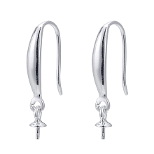 Honeyhandy 925 Sterling Silver Earring Hooks, with Cup Pearl Bail Pin, Silver, 20~21mm, Bail Pin: 6x3mm, Pin: 0.8mm