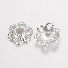 Honeyhandy Alloy Fancy Bead Caps, Hollow 6-Petal Flower, Silver Color Plated, 6.5x2mm, Hole: 1mm