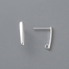 Honeyhandy 304 Stainless Steel Stud Earring Findings, with Loop, Silver, 15x3x1mm, Hole: 2mm, Pin: 0.8mm