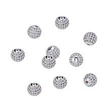 NBEADS 10pcs 10mm Brass Clear Gemstones Cubic Zirconia CZ Stones Pave Micro Setting Disco Ball Spacer Beads, Round Bracelet Connector Charms Beads for Jewelry Making