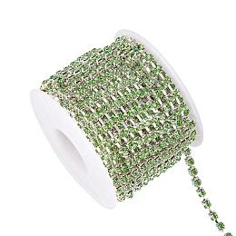 BENECREAT 10 Yard Crystal Rhinestone Close Chain Clear Trimming Claw Chain Sewing Craft About 1440pcs Rhinestones, 3mm - Green(Silver Bottom)