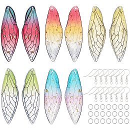 Pandahall Elite 20pcs 5 Colors Butterfly Wing Jewelry Charm, Resin Butterfly Wing Earrings Pendant Artificial Dragonfly Wing Earrings Pendant with 100pcs Jump Rings 50pcs Earring Hooks for Jewelry Making