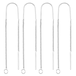 Beebeecraft 4 Pairs Alloy Stud Earring Findings, Ear Threads, with 925 Sterling Silver Pins & Loops, 925 Sterling Silver Plated, 60mm, Hole: 1.8mm, Pin: 0.7mm