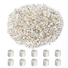 Honeyhandy Brass Crimp Beads, Tube, Silver, 2x2x0.15mm, Hole: 1.5mm, about 1000pcs/bag